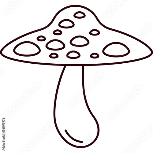 Cartoon Red Mushroom with Beige Dots in Flat Line Style
