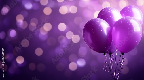 purple balloons on a purple background with lights soft and shiny purple balloons background party - ai