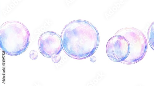 Soft Iridescent Pastel Bubbles Isolated on White Background