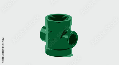 Green female threaded PPR cross pipe fitting on a white background.