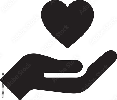 Silhouette vector of a heart in an open hand symbolizing volunteer hours, care, and community support.