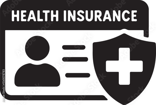 Silhouette vector of a health insurance card with shield symbol representing medical protection and security.