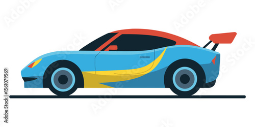 A minimalist illustration of a race car in a flat design style