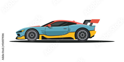 Colorful race car cartoon vector in red and blue flat design

