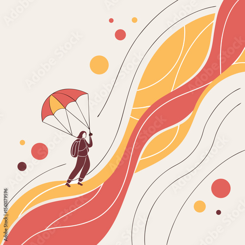 A woman skydiving, an abstract illustration of freedom and adventure.