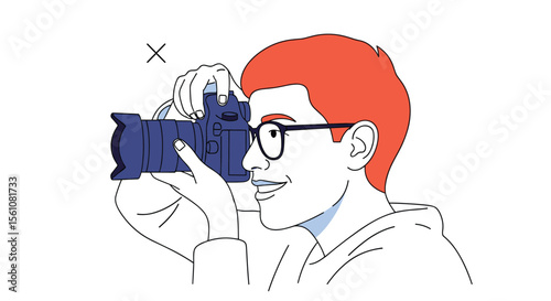 A Colorful Illustration of a Person Taking a Photograph with a Camera Device