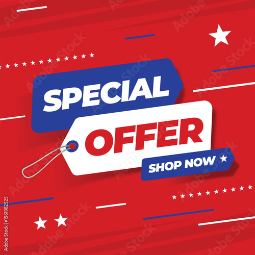 Special Offer discount web banner promotion. Design template in squarel format for feed.