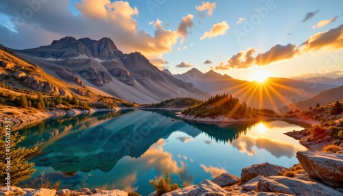 crystal clear lake hidden atop a remote mountain plateau surrounded by floating rock formations unde