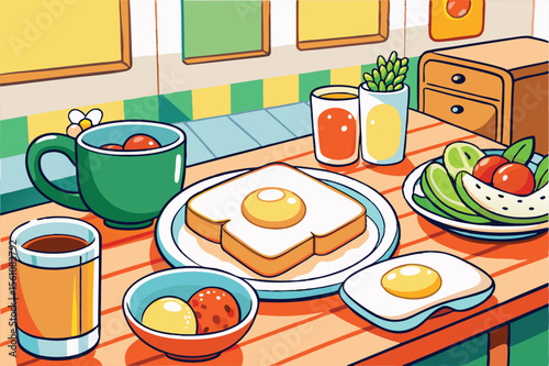 Delightful Sunny-Side Up Breakfast A Vibrant Morning Meal Illustration
