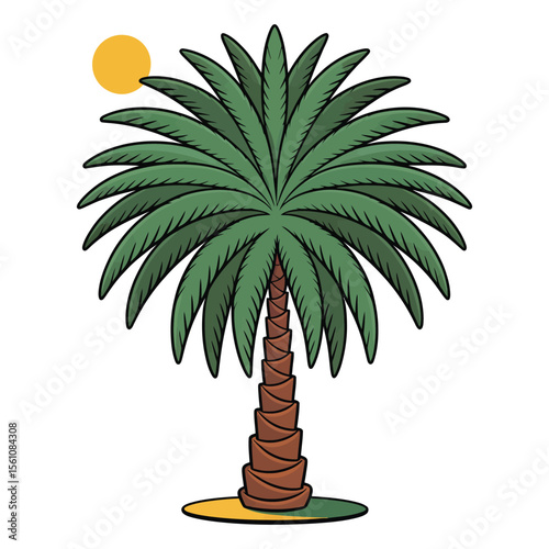 A cartoon illustration of a single palm tree on a white background