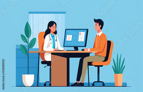 Doctor Patient Consultation Healthcare Vector Illustration
