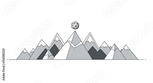 Serene Peaks A Collection Of Stunning Mountains Underneath A Spherical Celestial Body
