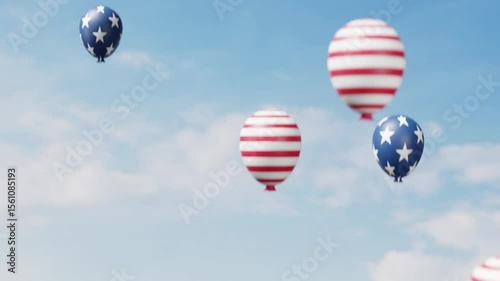 Patriotic Hot Air Balloons with Stars and Stripes in Blue Sky