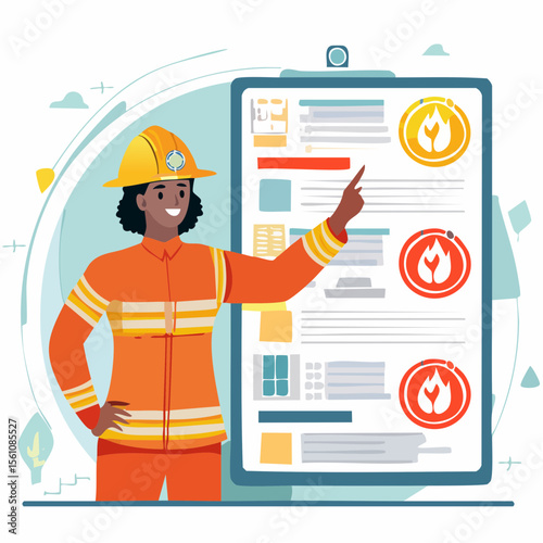 Vector illustration of firefighters extinguishing a building fire with hoses