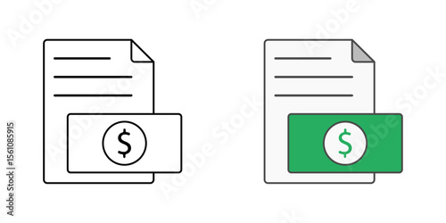 Full payment history icon with document and dollar stack, ideal for finance records, BNPL tracking, and transaction history illustrations.