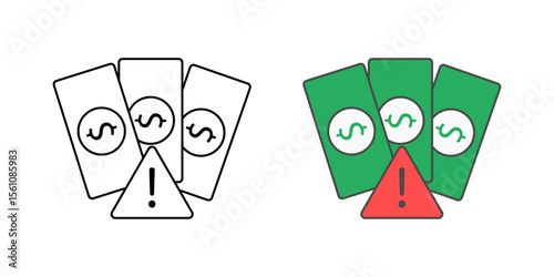 Payment overdue warning icon with alert symbol and money icon, ideal for finance alerts, BNPL tracking, and overdue payment illustrations.