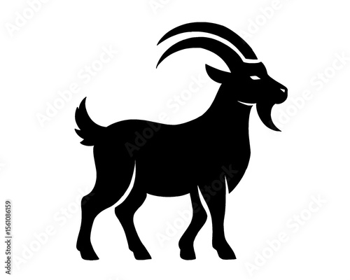 Goat silhouette, black goat vector illustration, isolated icon on white background
