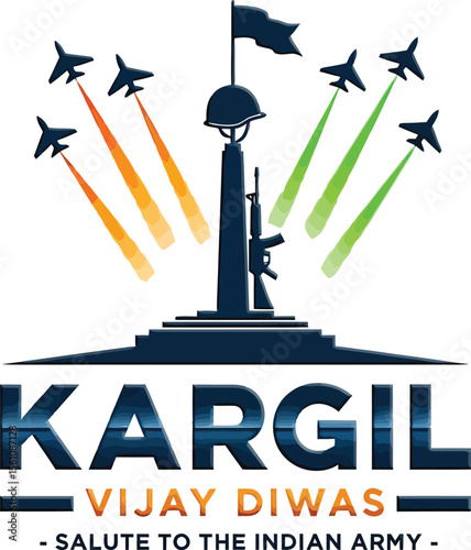 Illustration of kargil vijay diwas with jets, monument, and salute to the indian army celebration