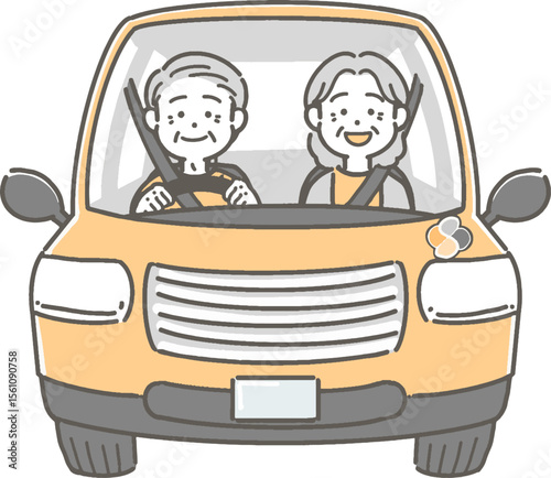 車を運転する高齢者夫婦のイラスト
