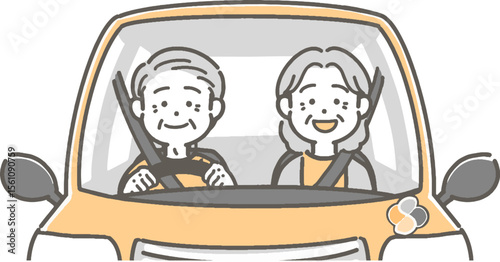 車を運転する高齢者夫婦のイラスト

