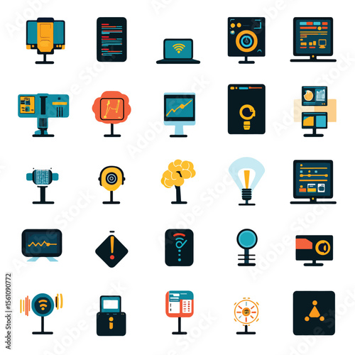 2D Flat icon Artificial Intelligence (AI) in Everyday Life Icons isolated in White Background
