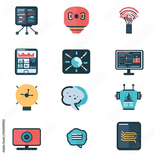 2D Flat icon Artificial Intelligence (AI) in Everyday Life Icons isolated in White Background