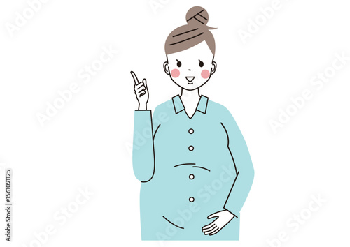 指差しポーズをしている妊婦さんのイラスト（上半身）