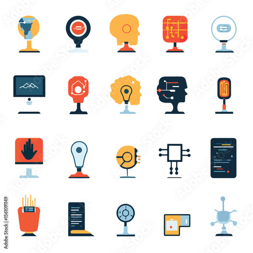 2D Flat icon Artificial Intelligence (AI) in Everyday Life Icons isolated in White Background