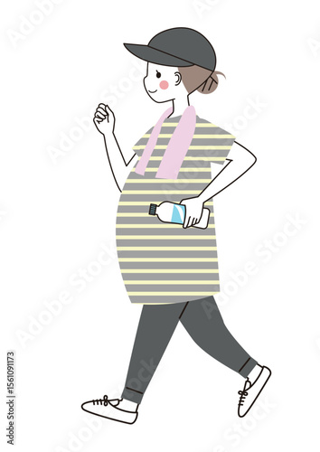 大きなおなかで元気に歩いている妊婦さんのイラスト