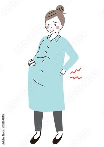 腰痛で辛そうな表情の妊婦さんのイラスト