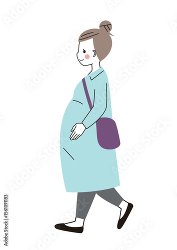 大きなおなかを抱えて歩いている妊婦さんのイラスト