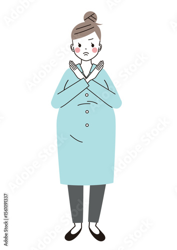両手で✕をつくっている妊婦さんのイラスト（全身）