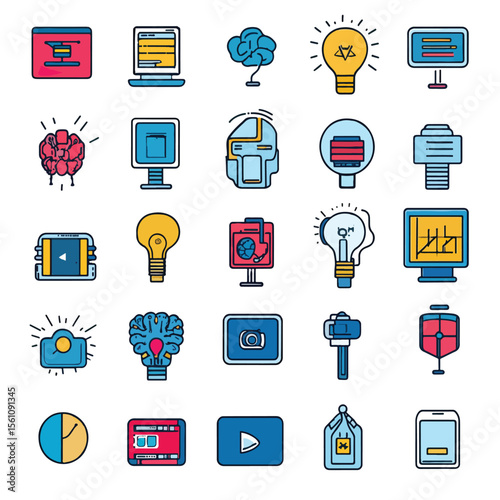 2D Flat icon Artificial Intelligence (AI) in Everyday Life Icons isolated in White Background
