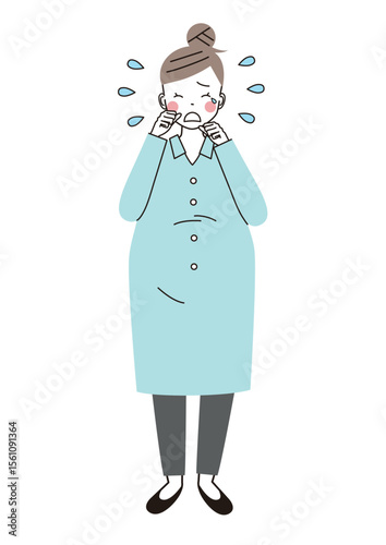 涙を流して号泣している妊婦さんのイラスト
