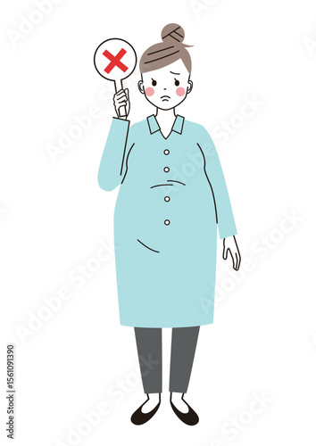 バツのプラカードを挙げている妊婦さんのイラスト