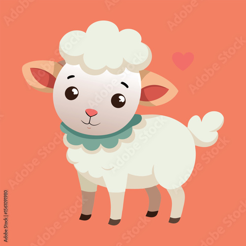 Cute lamb with heart symbol illustration sheep