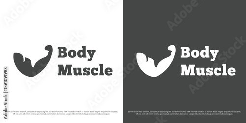 Bodybuilder muscle vector logo design illustration. Fitness arm muscle silhouette. Simple minimal fitness gym sport vector icon symbol.