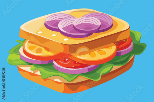 Delicious Veggie Sandwich Fresh Tomatoes, Onions, and Lettuce
