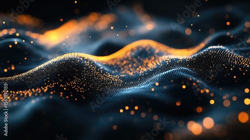 Abstract digital wave pattern with glowing particles.