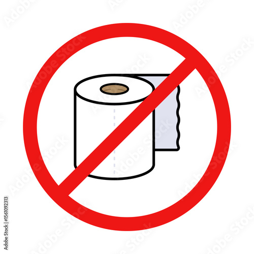 No Toilet Paper Roll Sign on White Background