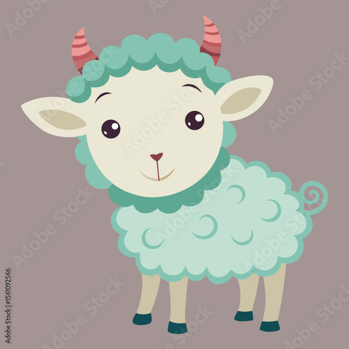 Cute lamb with curly wool and horns illustration sheep