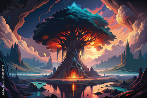 Enchanted Fantasy Tree A Mystical World of Digital Art