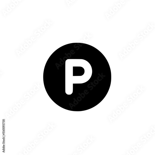 Bold parking icon with black circle background and white letter P representing vehicle parking spot
