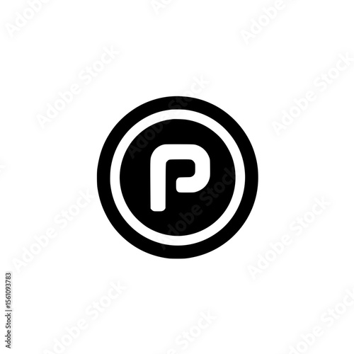 Circular parking icon with nested P symbol representing organized parking facilities or designated areas
