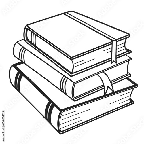 Silhouette of a stack of three books isolated on white background