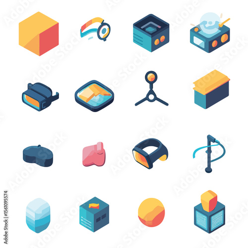 2D Flat icon Augmented Reality (AR) Development Icons isolated in White Background