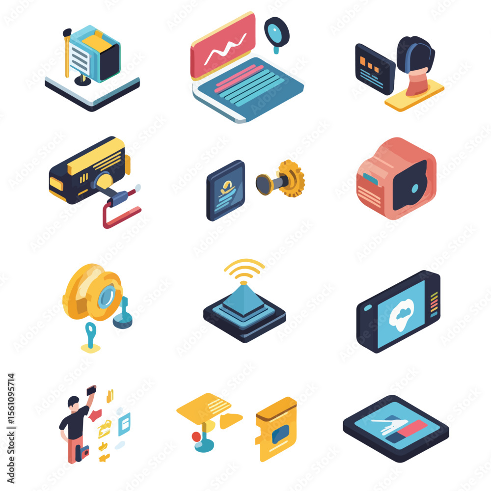 Fototapeta premium 2D Flat icon Augmented Reality (AR) Development Icons isolated in White Background