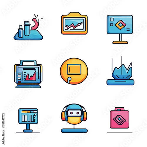2D Flat icon Augmented Reality (AR) Development Icons isolated in White Background