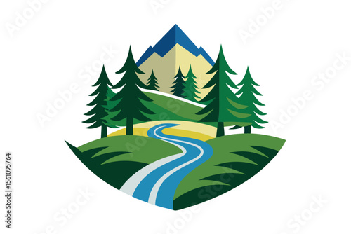 Scenic Mountain Road Trip Winding River, Lush Forests, Majestic Peaks