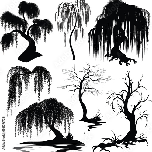 willow tree silhouette set, Black & White silhouette set 
